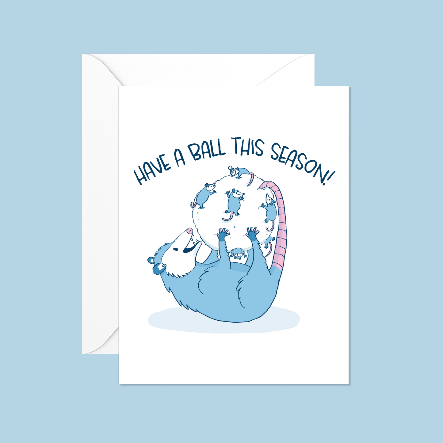 Snowball Opossums Holiday Card - Blank Inside