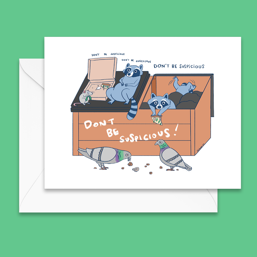 Don't Be Suspicious Raccoons, Rat, Pigeons Notecard - Blank