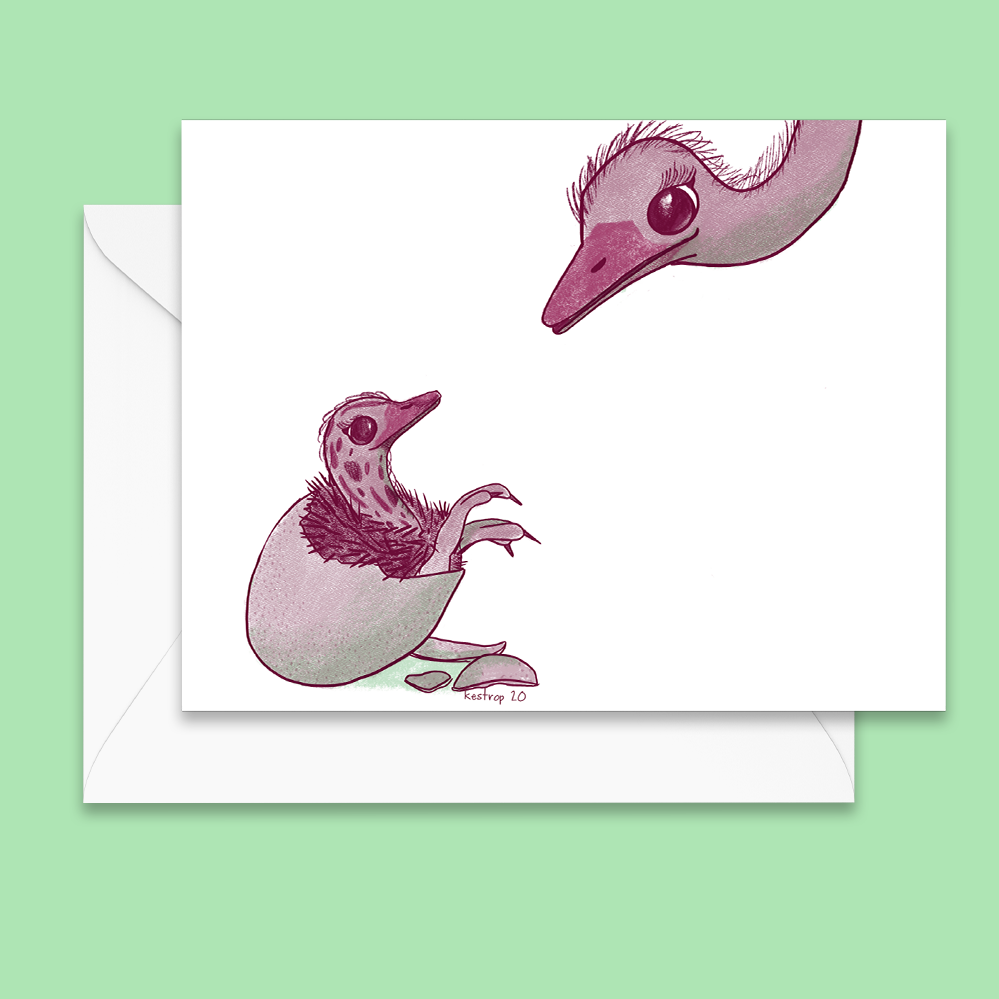 Baby Ostrich Hatching with Adult, Parent, Caregiver, Older