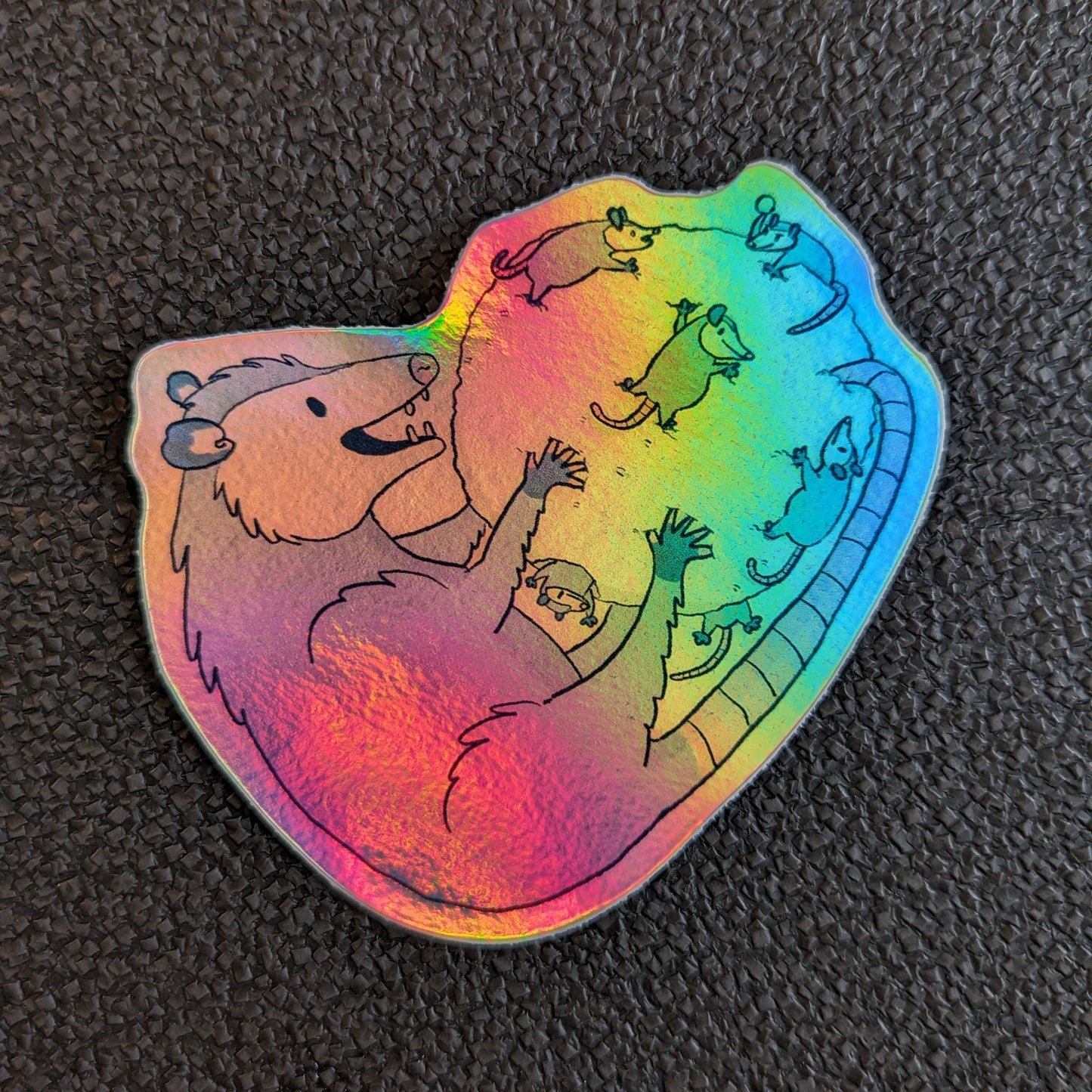 Opossum Family Holographic Sticker