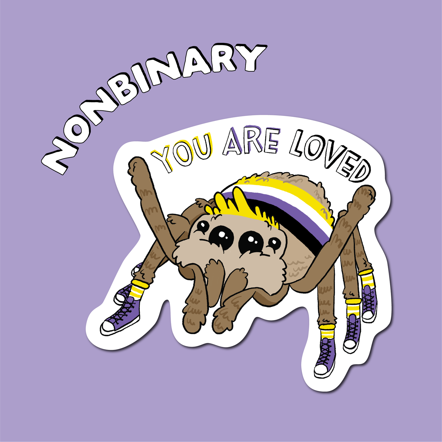 Non-Binary Pride Jumping Spider Glossy Vinyl Sticker
