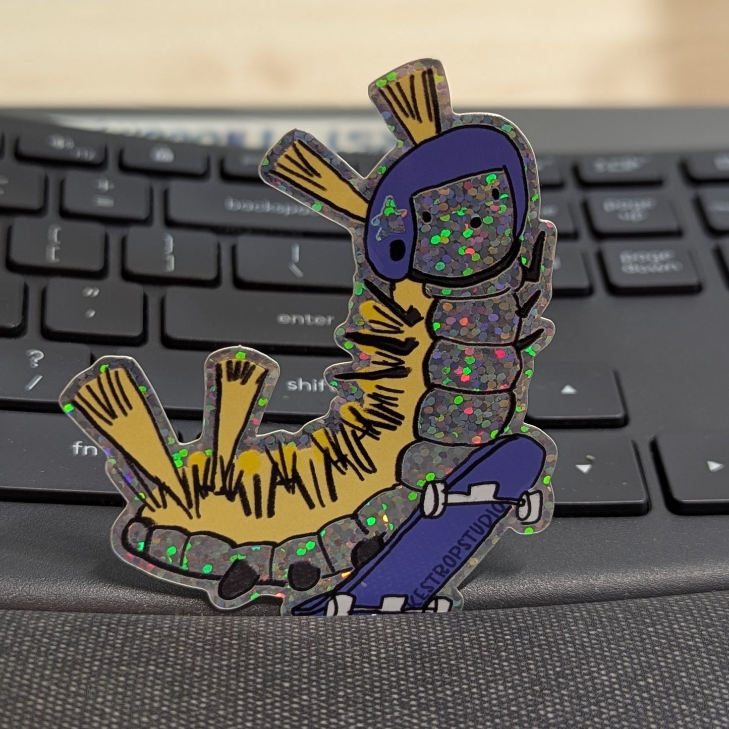 Holo Sparkle Caterpillar Skateboard Sticker