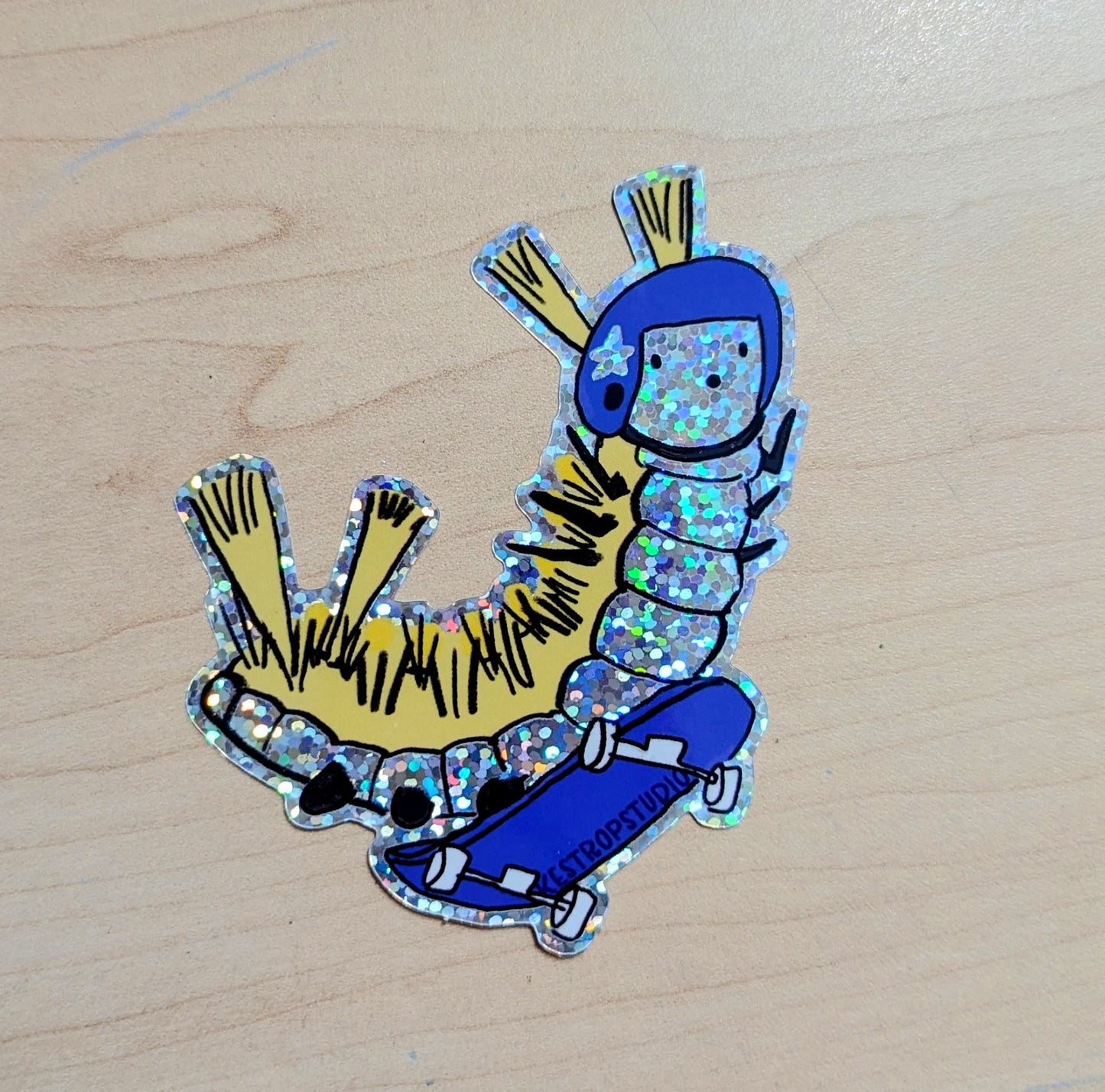 Holo Sparkle Caterpillar Skateboard Sticker