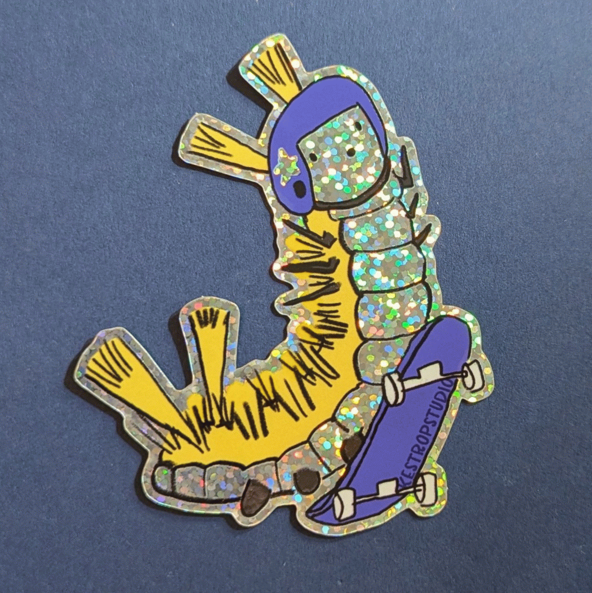 Holo Sparkle Caterpillar Skateboard Sticker