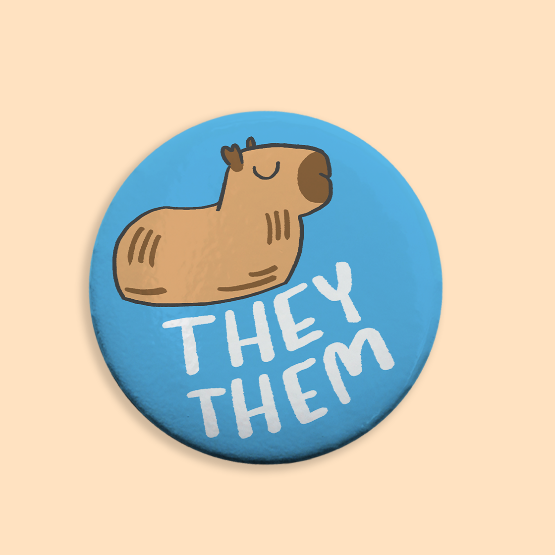 They Them Prounoun Button - Capybara