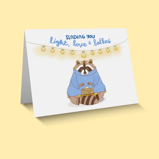 Raccoon Hanukkah Card - Blank Inside