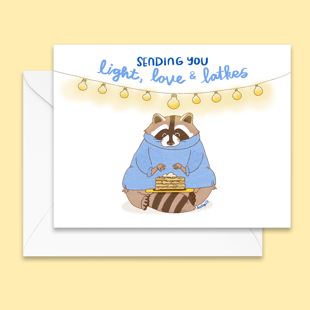 Raccoon Hanukkah Card - Blank Inside