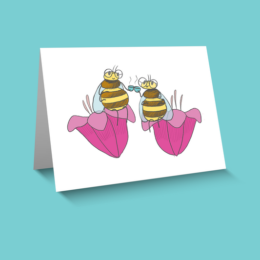 Tea Bees Friends on Flowers Notecards - Blank Inside