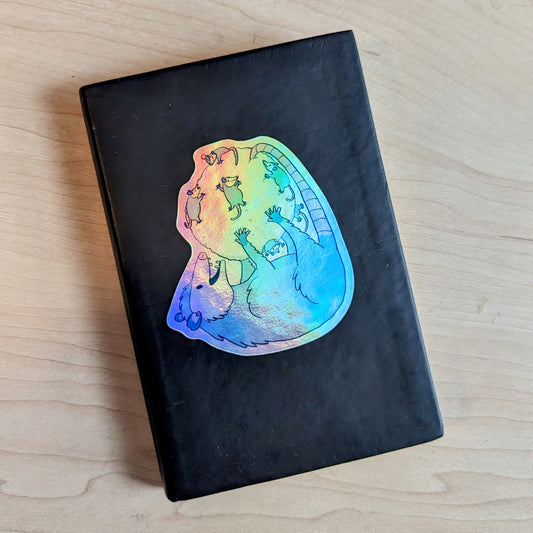 Opossum Family Holographic Sticker